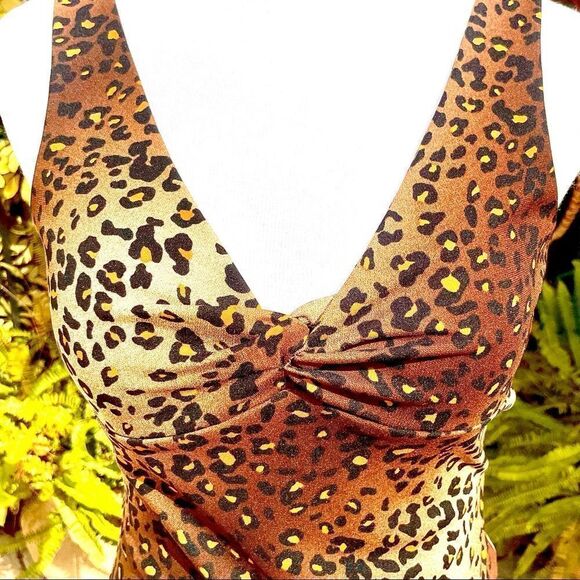 BCBGMaxAzria Twist Front Sleeveless Leopard Blouse - Picture 3 of 7